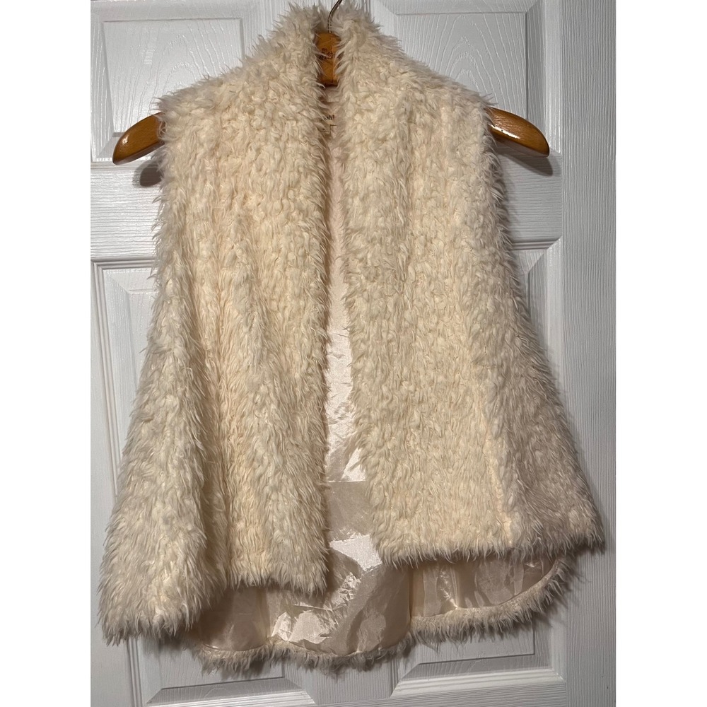I Joah Cream Shaggy Faux Fur Sherpa Vest Ivory Open Front Fuzzy Hipster Small
